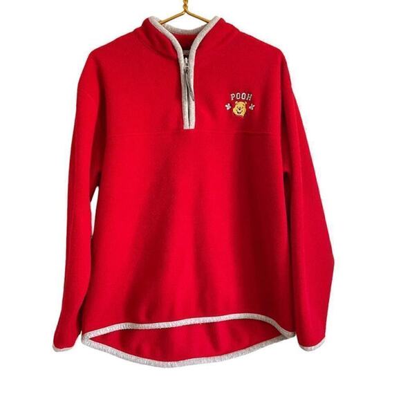 Vintage Pooh Sweatshirt Women's M Red 1/4 Zip Fleece Cozy‎ - Picture 1 of 5